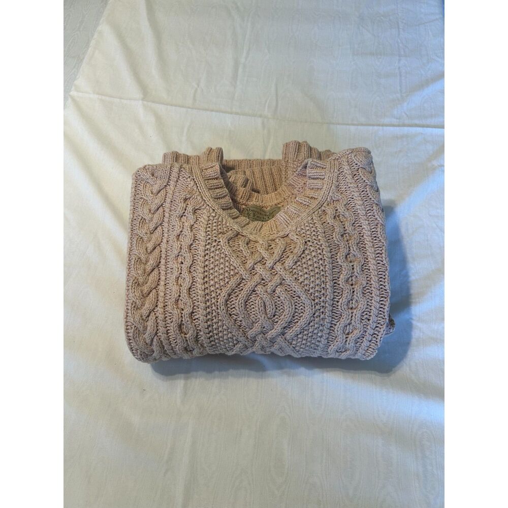 Vtg 90s Abercrombie & Fitch Heavy Cable Knit Sweater Pink Beige Women's M 1995